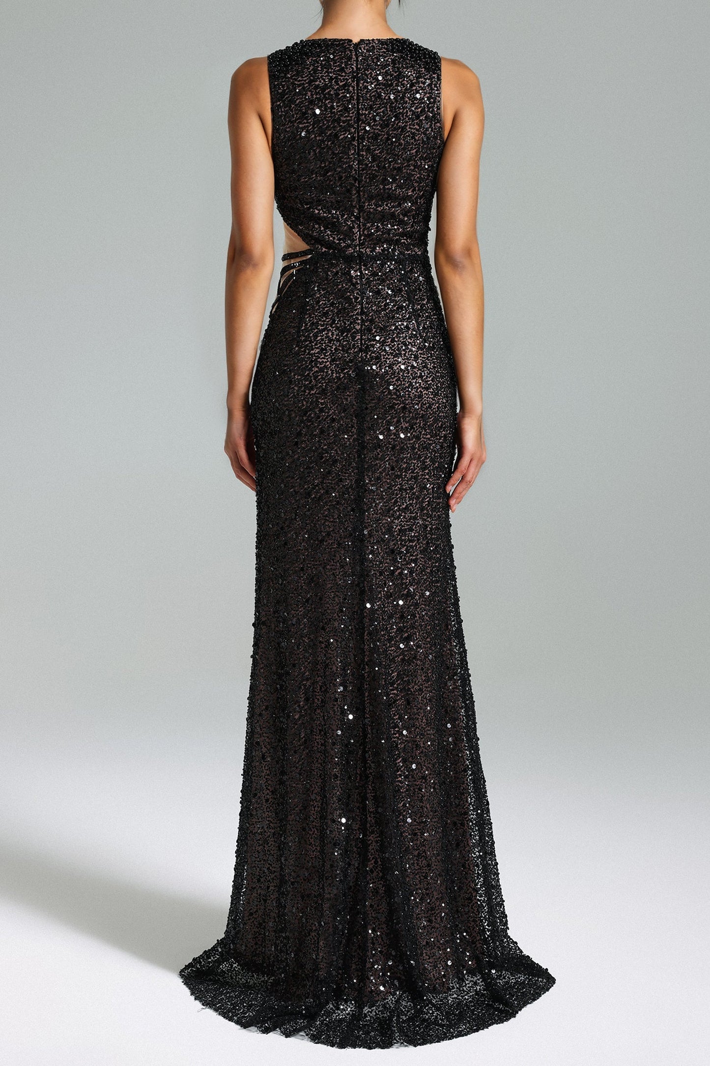 Abito con spacco in rete con paillettes Rosanna