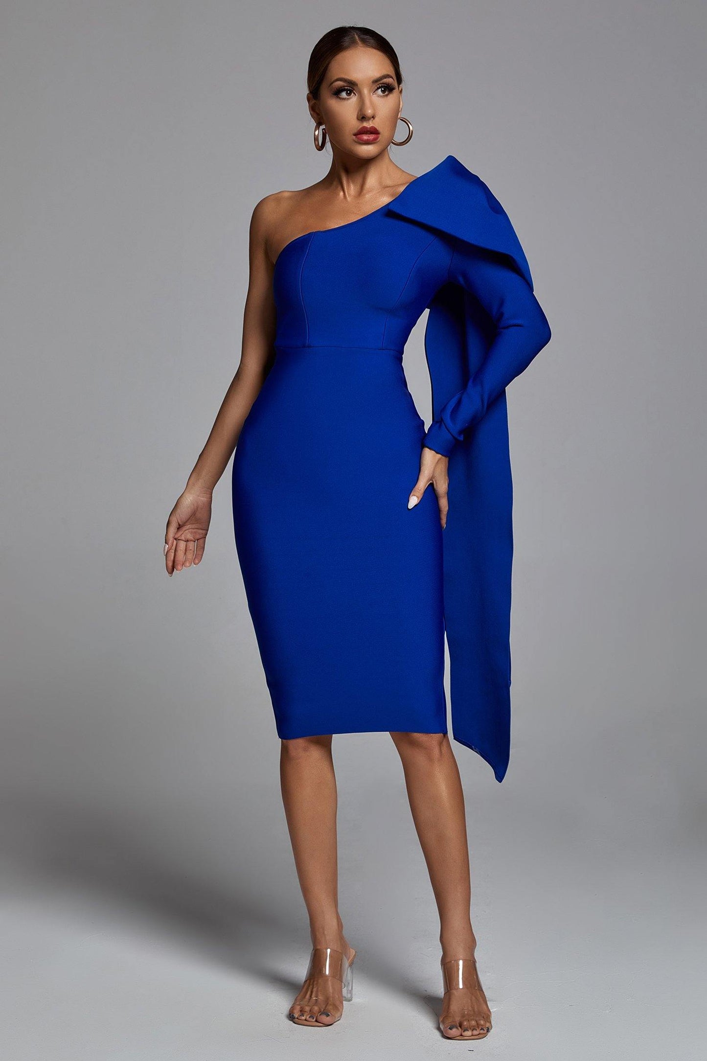 Abbey - Vestito monospalla blu a fascia