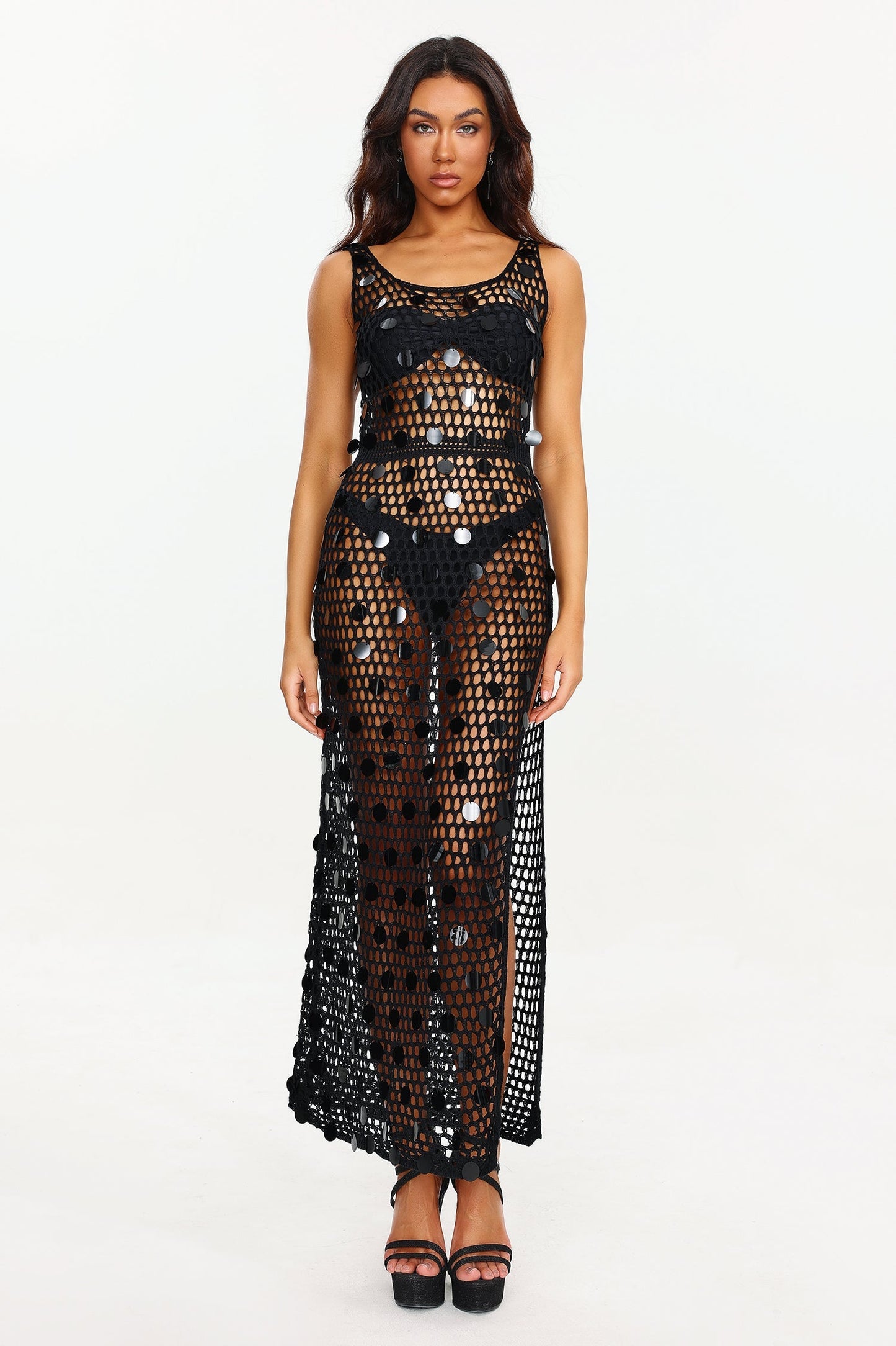 Abito con spacco in maglia con paillettes Mio
