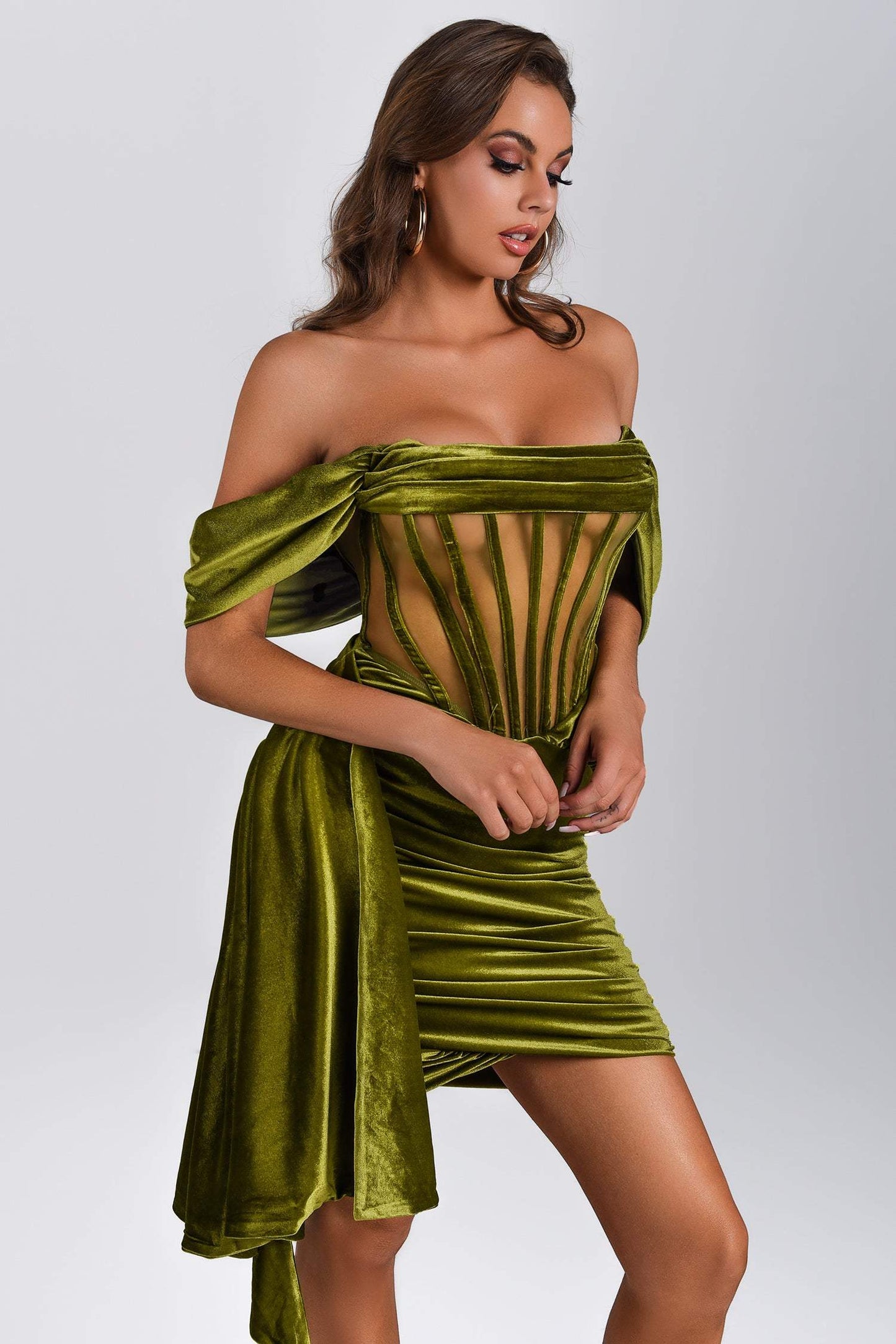 Elasa Mini abito corsetto in velluto - verde