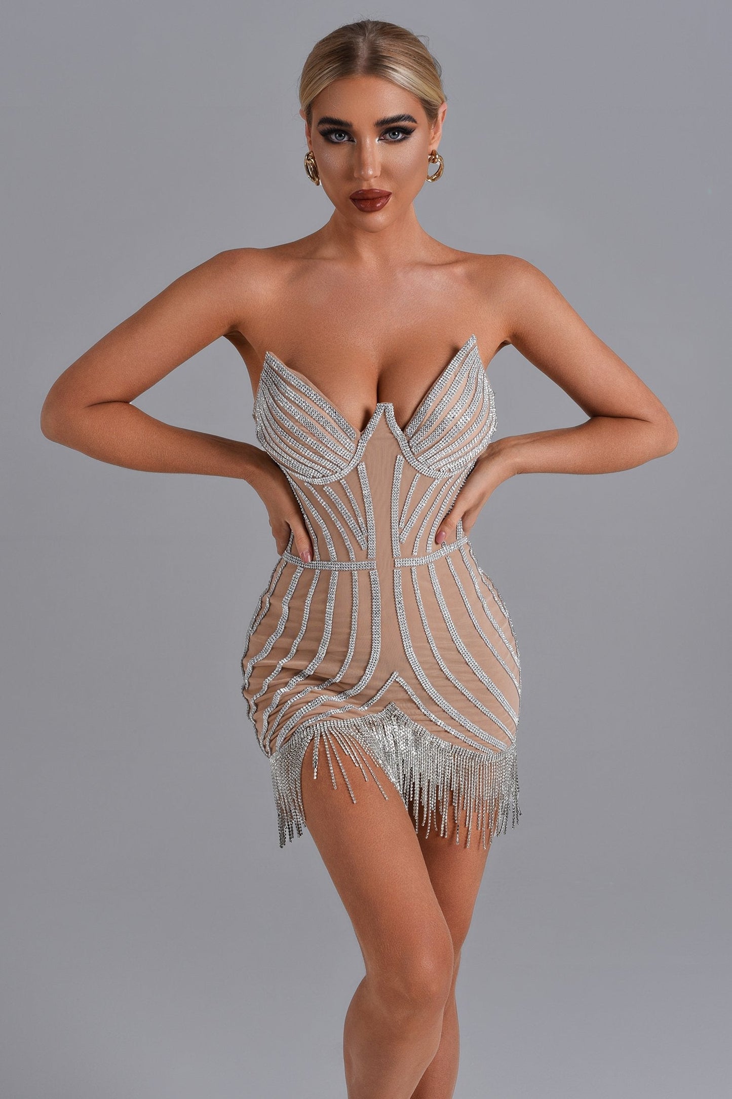 Lola Mini abito con nappe di strass