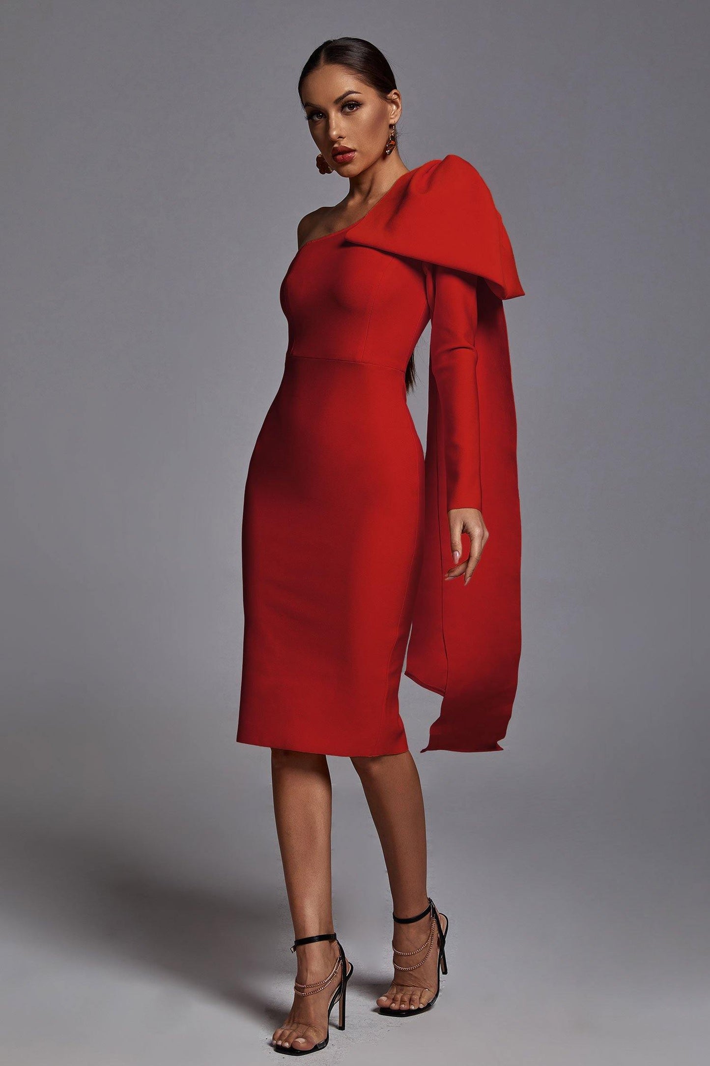 Abbey Vestito fasciante arancione a spalla singola - rosso