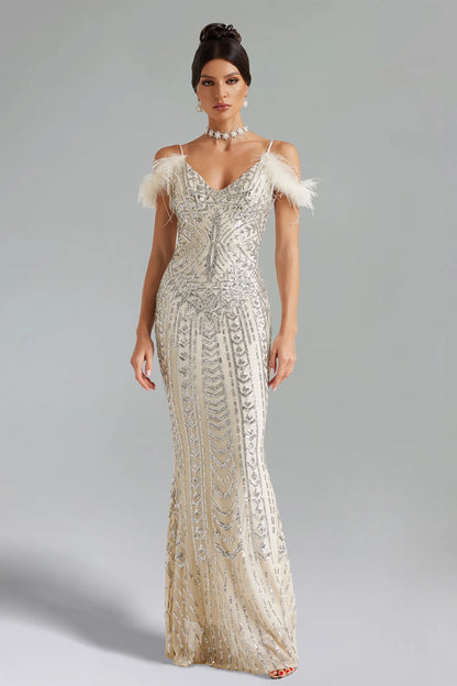 Abito a sirena con paillettes argento Trese