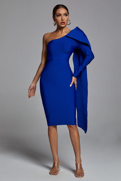 Abbey - Vestito monospalla blu a fascia