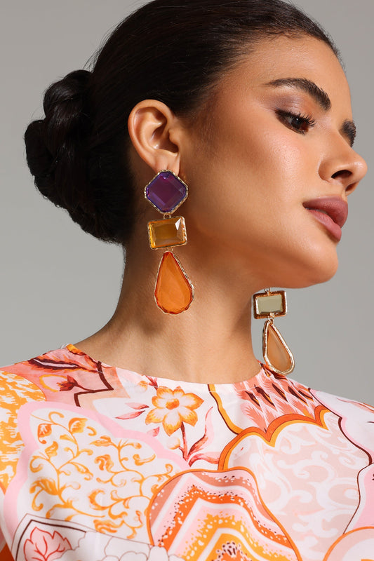 Orecchini Fay Rhinestone Grometric - Arancione