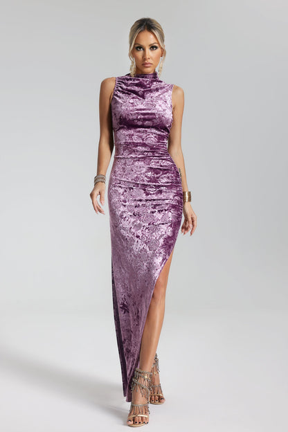 Hayley - Maxi abito in velluto con spacco laterale