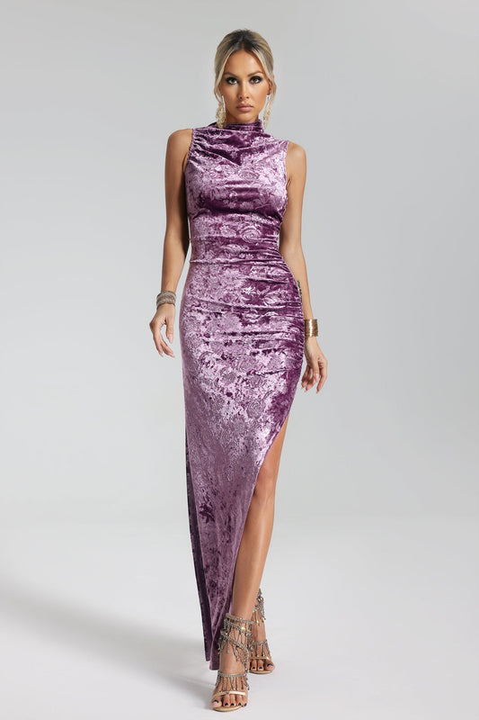 Hayley - Maxi abito in velluto con spacco laterale