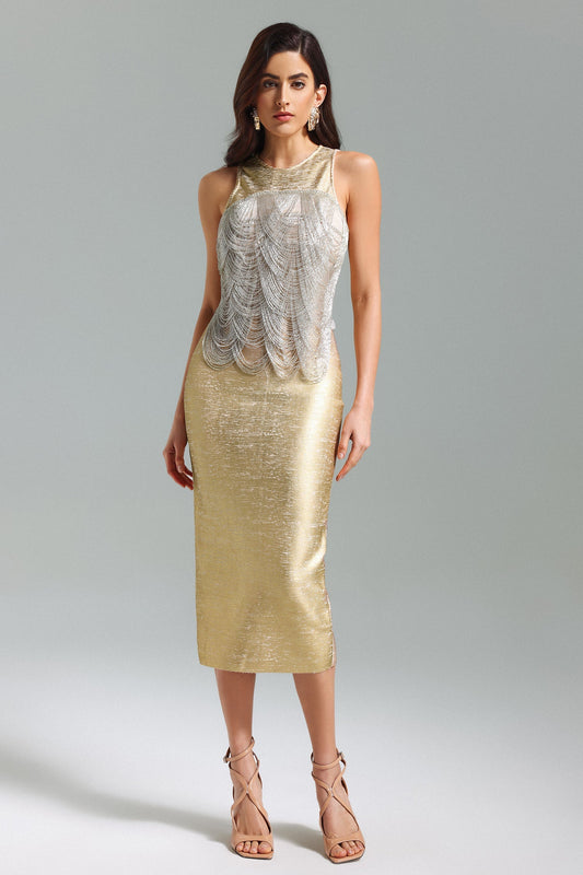 Abito a fascia con nappe metalliche Janiyah