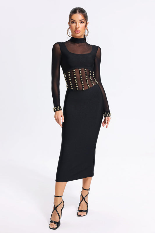 Judith - Vestito midi nero a rete