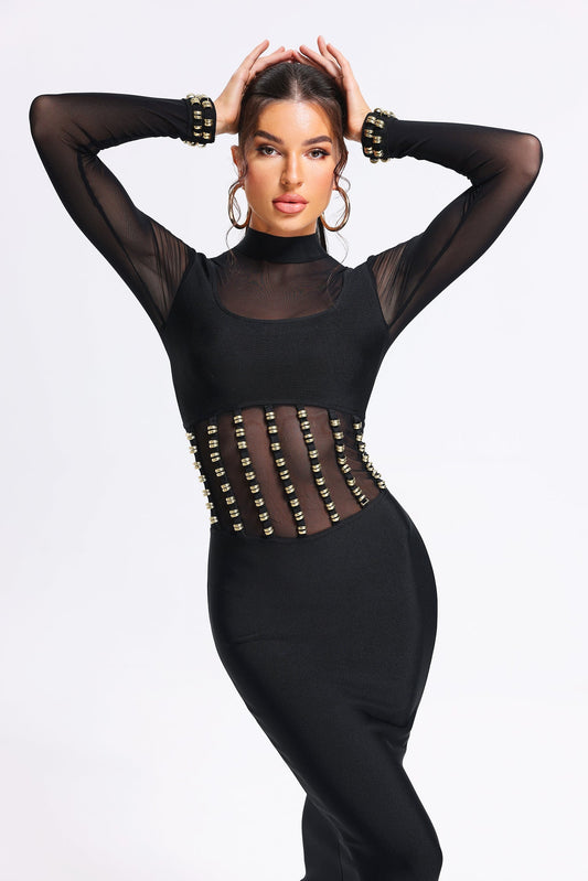 Judith - Vestito midi nero a rete