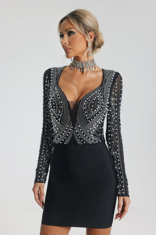 Leila - Vestito midi a fascia con perle
