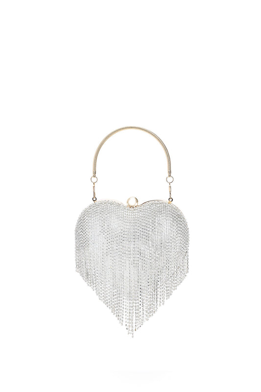 Borsa con manico a frange Lucki Heart con diamanti