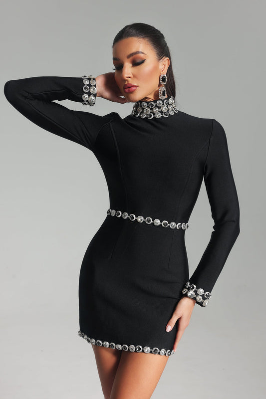 Abito a fascia con manica lunga con diamanti Margaret