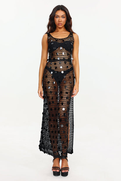 Abito con spacco in maglia con paillettes Mio