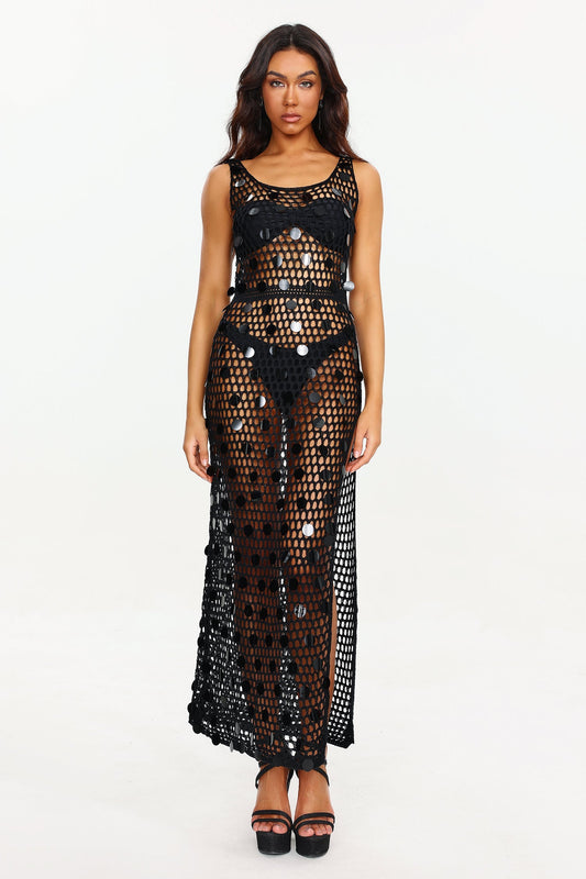 Abito con spacco in maglia con paillettes Mio