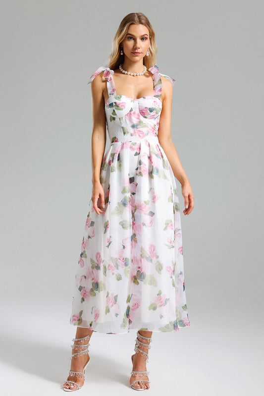 Abito con spalline in rete con stampa Neal Flower