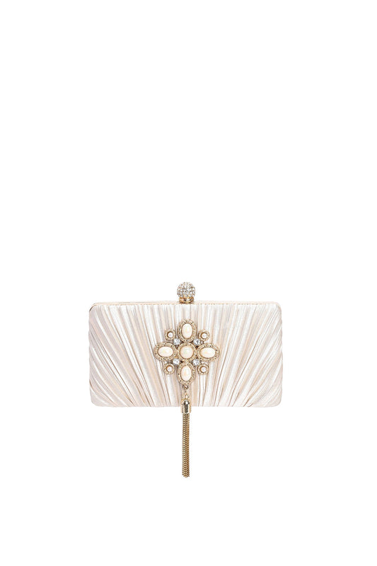 Pochette plissettata con frange Nikki Pearls