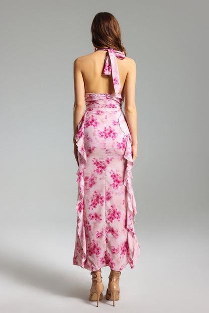 Abito con scollo all'americana Yamia floreale arricciato