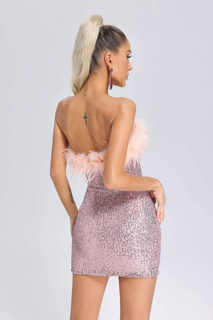 Tess - Vestito a tubo con piume e paillettes