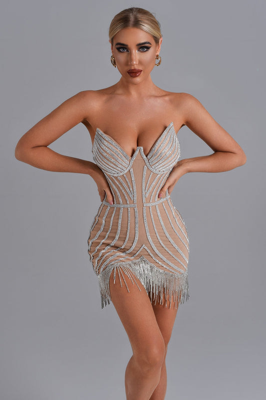 Lola Mini abito con nappe di strass