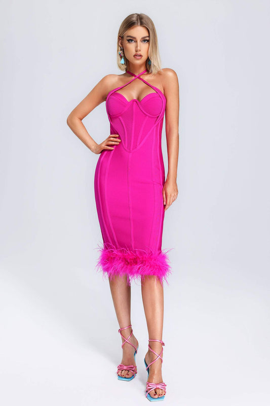 Lilith collare piumato vestito Midi