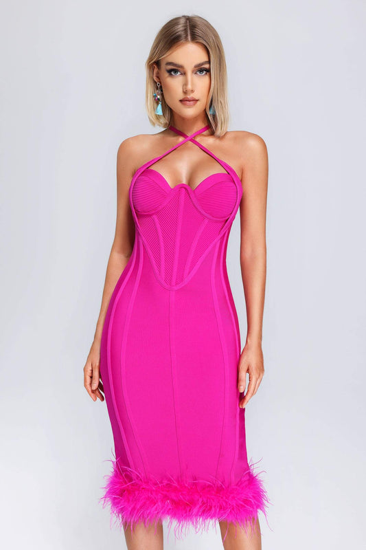 Lilith collare piumato vestito Midi